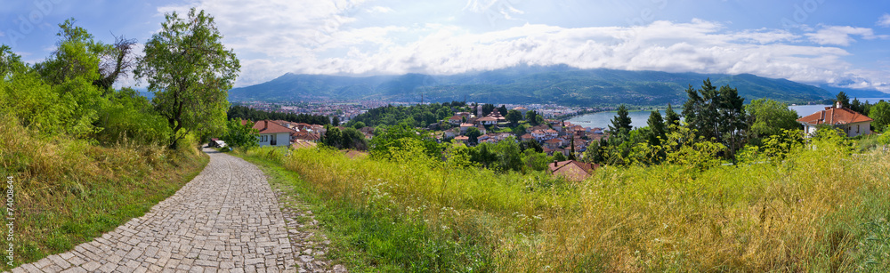 Paved road and beautiful view in Ohrid, Macedonia