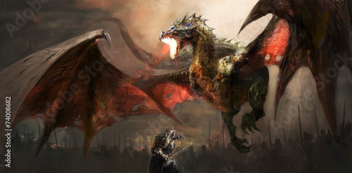 Obraz na płótnie knight fighting dragon