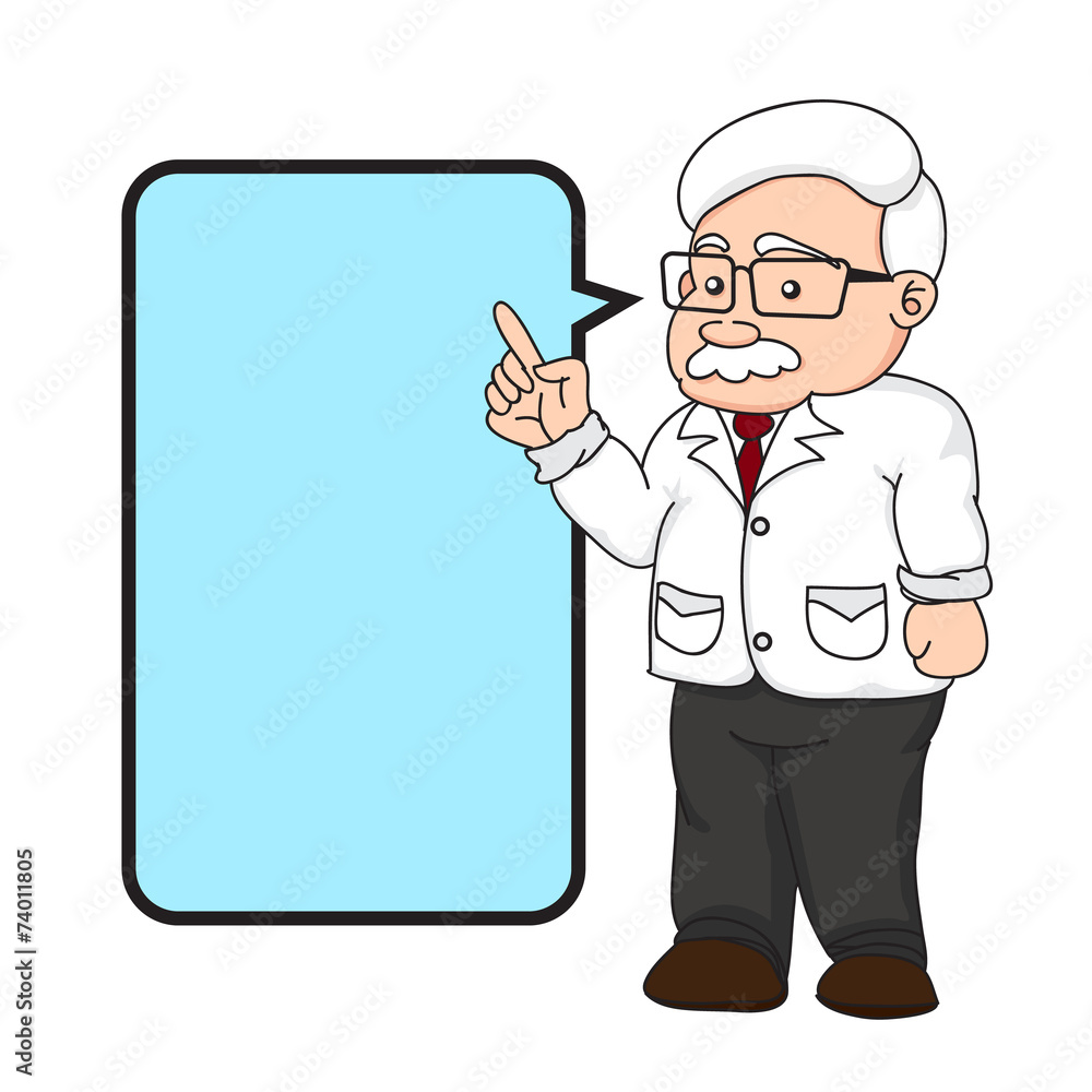 illustration of a professor or teacher with text box. illustration of a professor or teacher with text box.