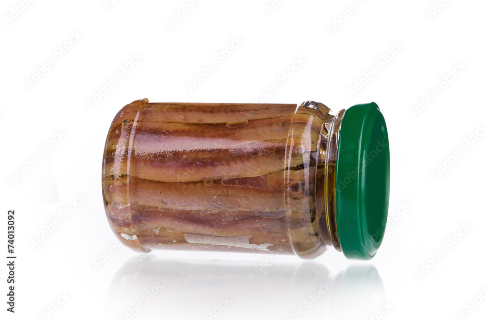 Jar of anchovy fillets. Jar of anchovy fillets.
