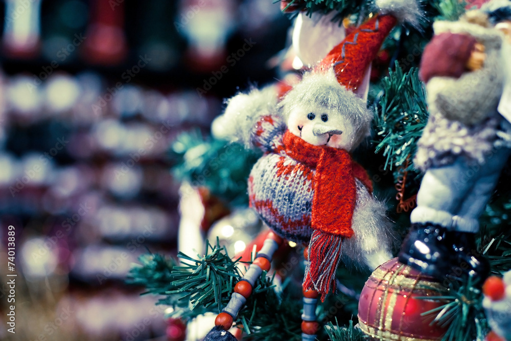 snowman, decoration on christmas tree
