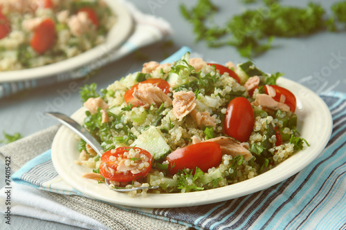 Tabbouleh salad with quinoa and salmon