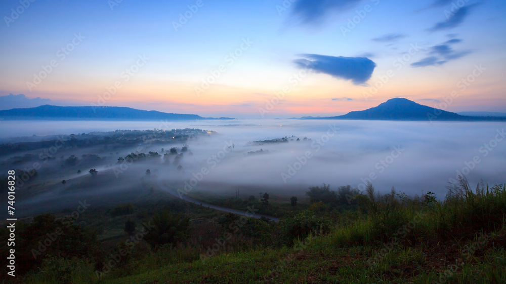 Beautiful mountain scenery mist at Khao-kho Phetchabun,Thailand