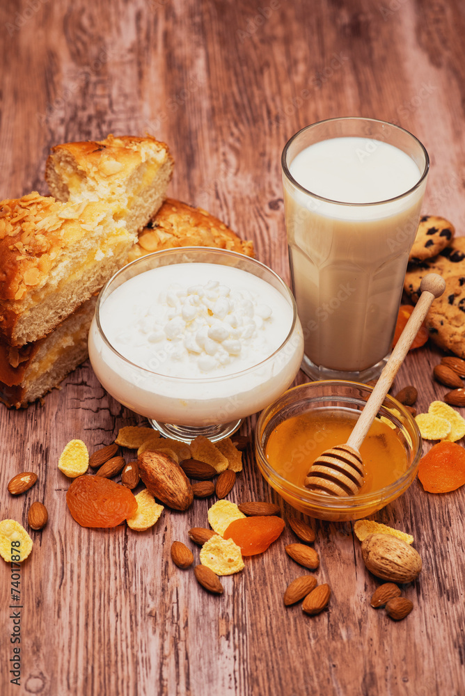 milk with curd and pie milk with curd and pie
