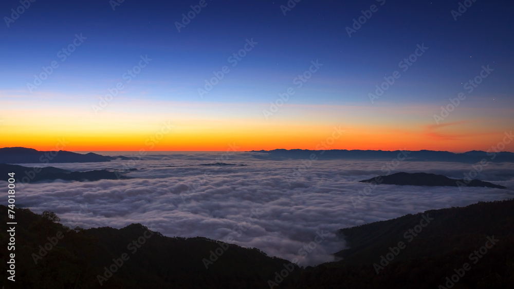 Mountains under mist in the morning Doi Phu Kha National Park in