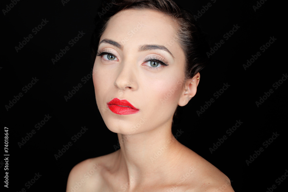 Glamour portrait of a beautiful serious woman with red lips Glamour portrait of a beautiful serious woman with red lips