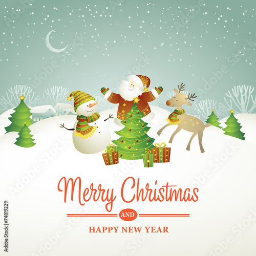Christmas vector illustration with snowman