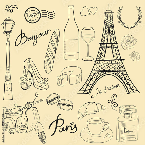 Paris symbols vector set