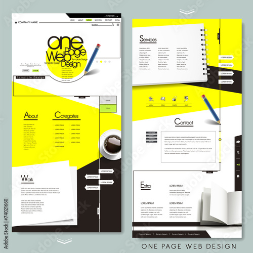 one page website template design with stationery