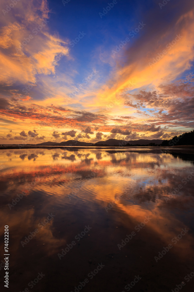 Reflection of Beautiful Sunset in Phuket, Thailand