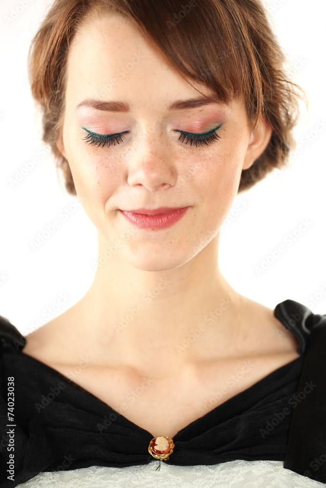 Lovely young lady woman with make up and black dress Lovely young lady woman with make up and black dress