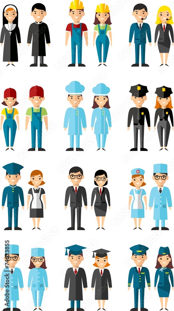 Set of people icons. Occupation avatars in colorful style