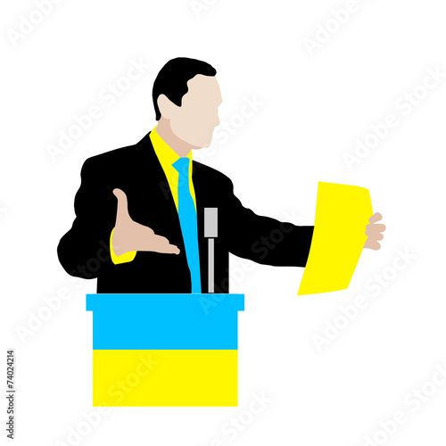Ukrainian speaker delivers a speech at the podium