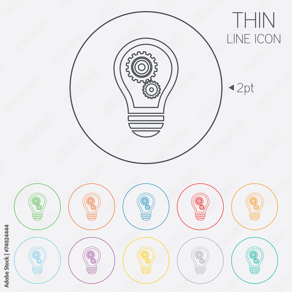 Light lamp sign icon. Bulb with gears symbol. Light lamp sign icon. Bulb with gears symbol.