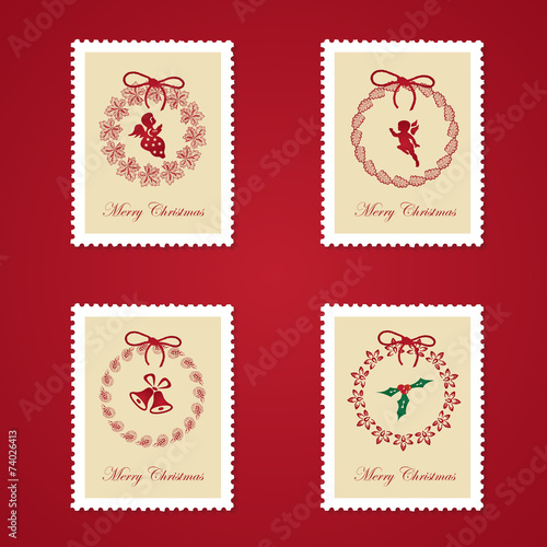 Set of colorful Christmas Postage stamps