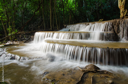 Waterfall in deep rain forest jungle (Huay Mae Kamin Waterfall i