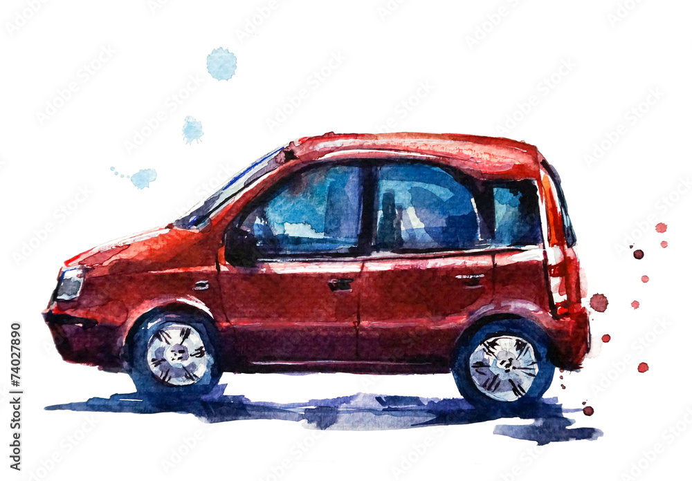 Red car watercolor illustration