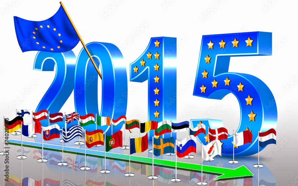 Jahreszahl 2015 Flagge Europäische Union EU, freigestellt Stock