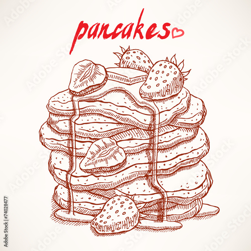 sketch pancakes with strawberries