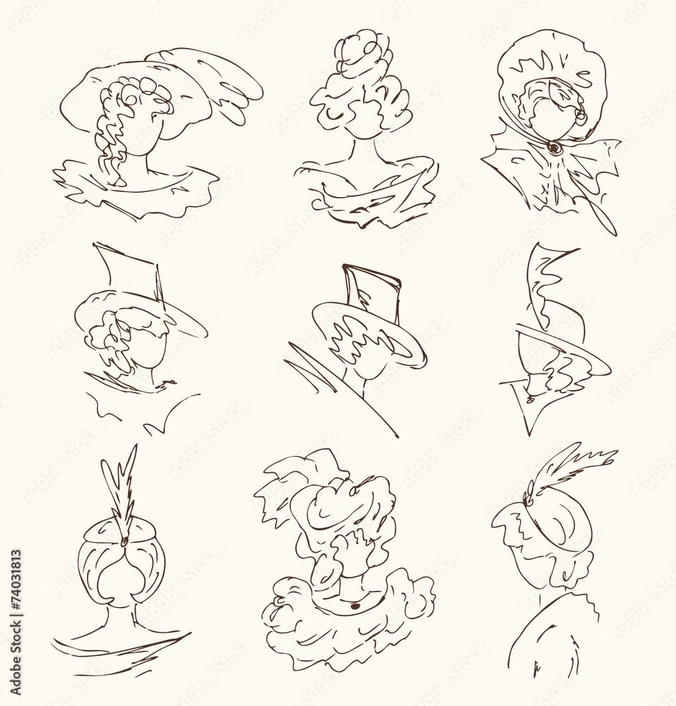 Fototapeta premium Sketchy isolated woman's head silhouettes