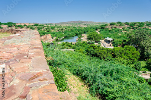 Birds eye view of Ruins of temples of ancient city of Mandor
