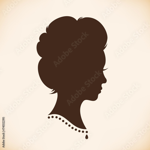 Retro woman head silhouette. Vector Isolated woman half face
