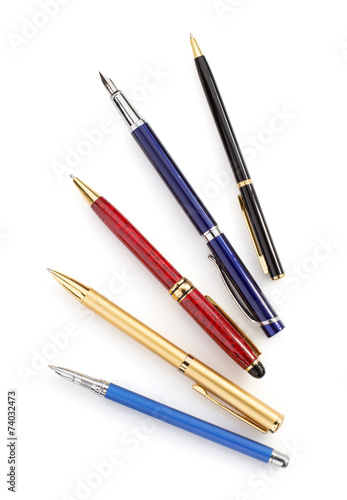 collection of pens on white