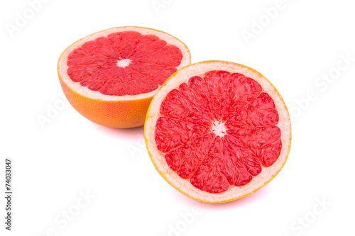 Two halves of a grapefruit