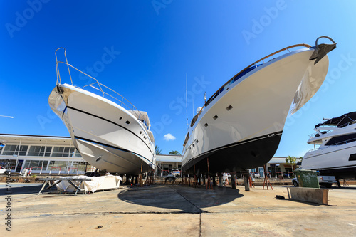 Luxury yacht beached for annual service and repair © SKT Studio