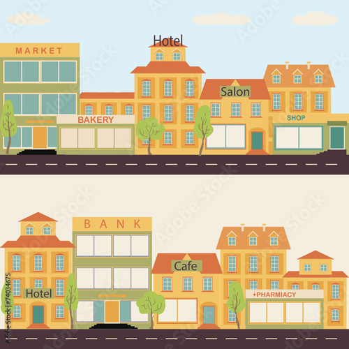 Set of buildings in the style small business flat design © derdy