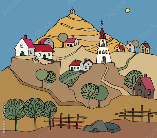 Hand drawn rural landscape