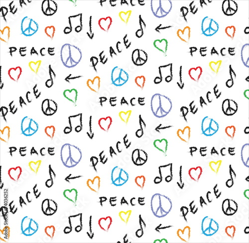doodle pattern grunge peace, love and music background
