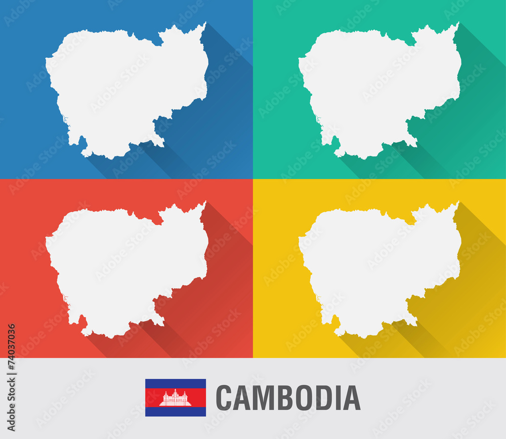 Cambodia world map in flat style with 4 colors.