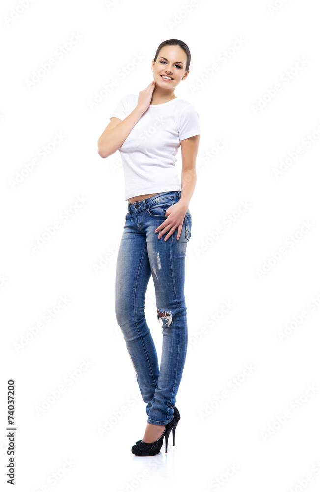 Young and beautiful teenage girl in denim jeans Young and beautiful teenage girl in denim jeans