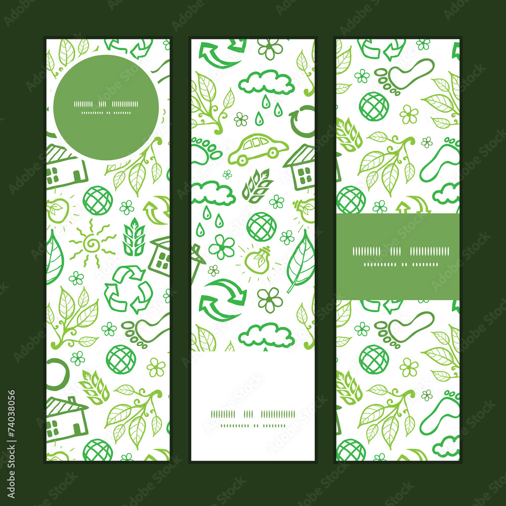 Vector ecology symbols vertical banners set pattern background