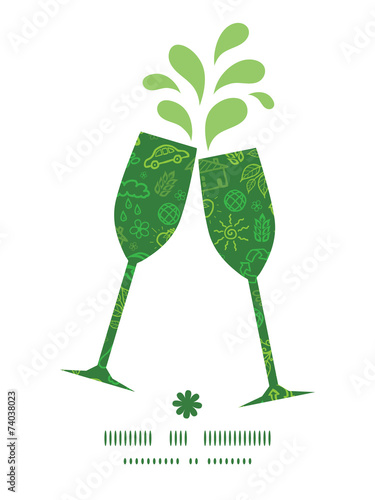 Vector ecology symbols toasting wine glasses silhouettes pattern