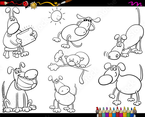 dogs set cartoon coloring page