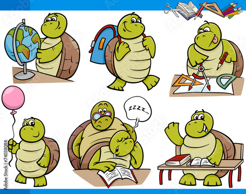 turtle character student cartoon set