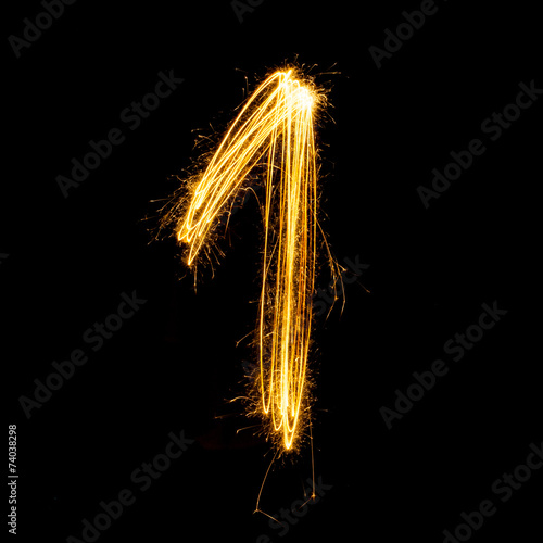 Sparkler firework light alphabet number 1.