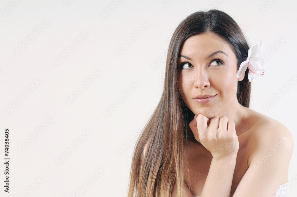 beautiful young woman with pure skin and strong healthy bright h