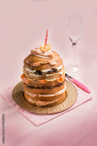 Картината върху платно gastronomic panettone with shrimp smoked salmon and ham