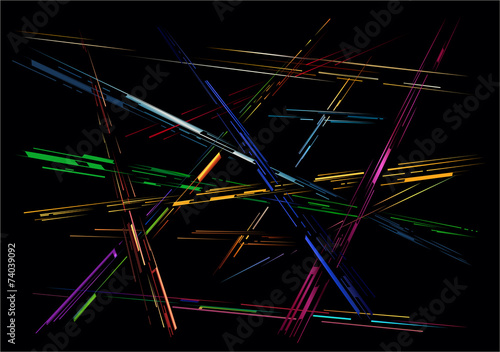 Abstract Colorful Crossing Lines on Black - Dynamic Geometric Light Streaks (Vector Art)