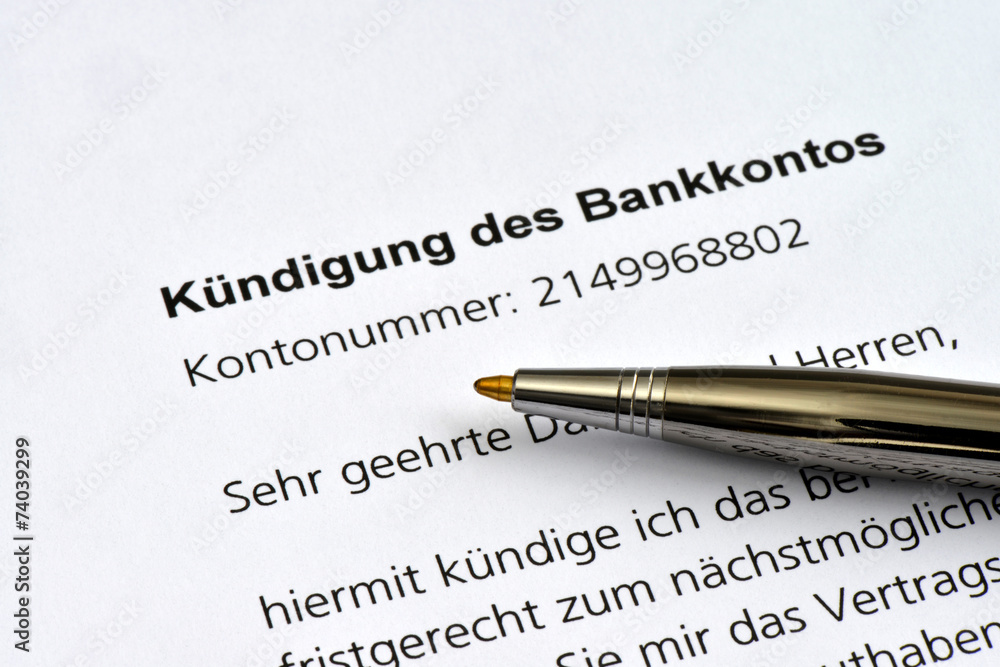 Kontokündigung, Bankkonto, Negativzinsen, Minuszinsen Kontokündigung, Bankkonto, Negativzinsen, Minuszinsen