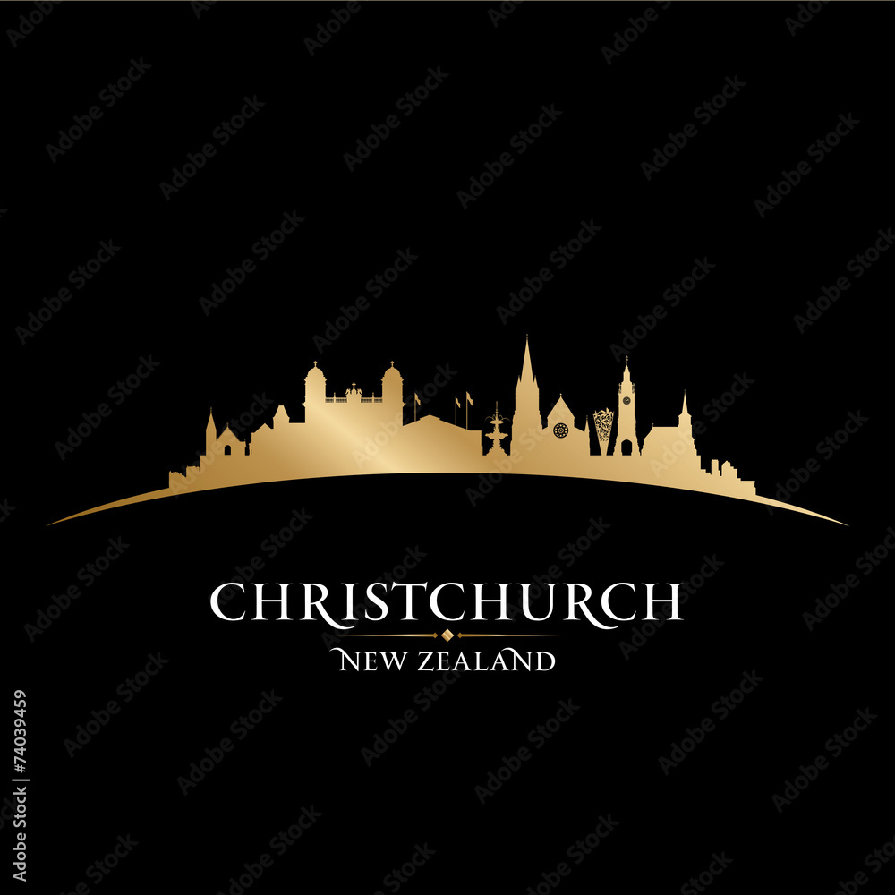 Christchurch New Zealand city skyline silhouette black backgroun