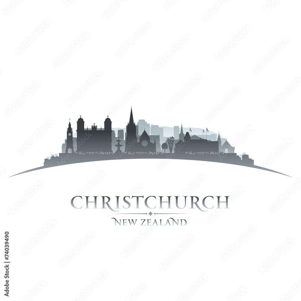 Christchurch New Zealand city skyline silhouette white backgroun