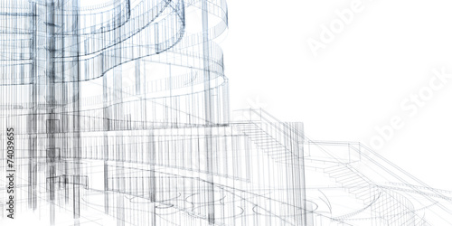 Abstract architecture wireframe, render of building