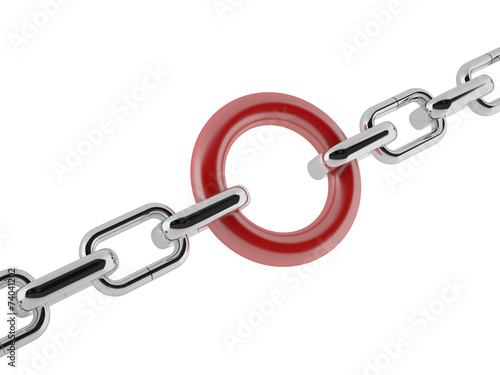 Group of chrome chains with a red link