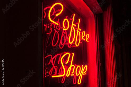 Red Neon Coffee Shop sign left side version
