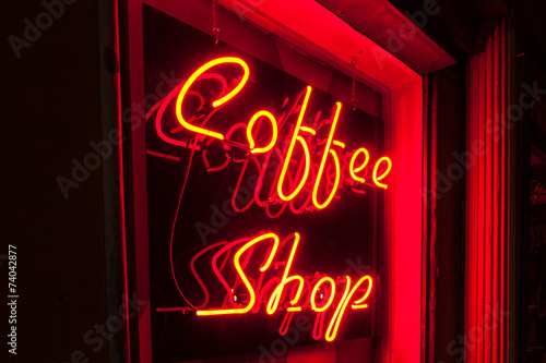 Red Neon Coffee Shop sign left side version closer