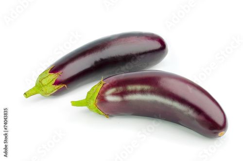 Two fresh eggplants isolated on white background